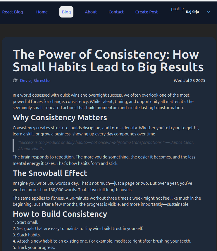 React Blog App project preview
